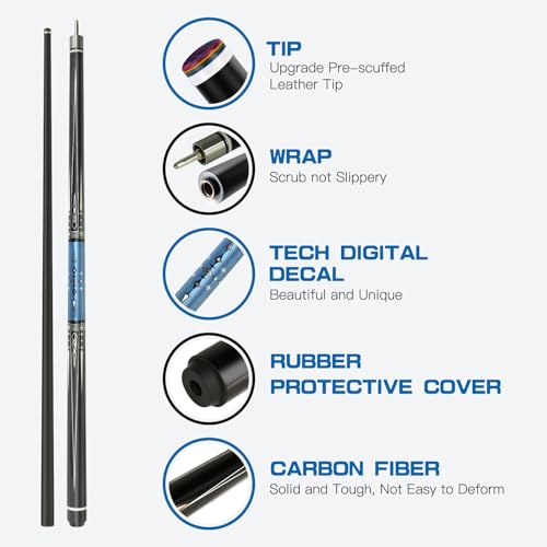 Carbon Fiber/Canadian Maple Pool Cue Stick 58" 20oz, Professional Billiard Stick with 3/8×8/5/16x18 Pin Joint & 13mm Tip, Pool Sticks for Adults Bar or House Use for Billiard Players - style: B99 Carbon Fiber Pool Cue
