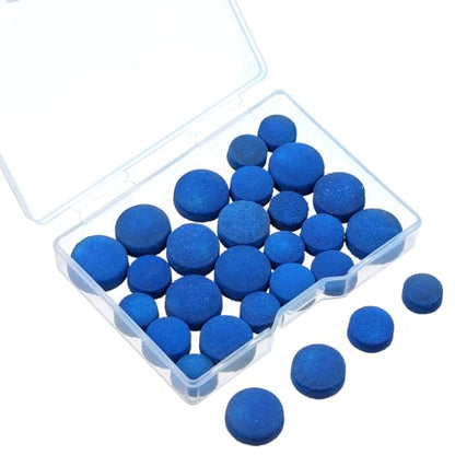 32 Pcs Pool Stick Tips, Billiard Cue Tips Billiard Stick Tip Replacement Kit with Storage Box Repair Kits Leather Tip Head for Snooker Pool Table Cues Supplies 4 Sizes