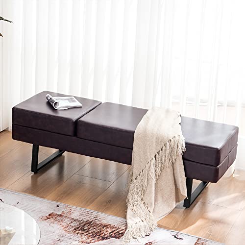 BarberPub Waiting Room Chairs, Heavy Duty Office Guest Reception Bench, Faux Leather Upholstered Lobby Chairs for Salon, Conference Room 7008 (Brown) - color: Brown