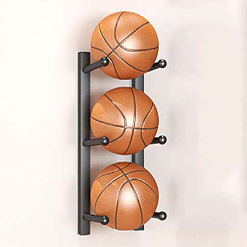 Wall-Mounted Sports Ball Storage Rack - Metal Basketball Holder & Multi-Function Equipment Organizer for Football, Volleyball, Yoga Mat, Soccer, Rugby, Baseball Display - color: Black, size: Length 75CM