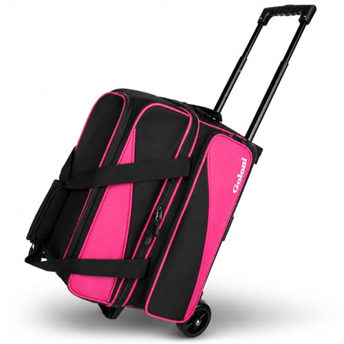 Goloni 3 Ball Bowling Bag with Wheels, 2+1 Double Roller Bowling Bag with Shoe Compartment,Tote Bag for Bowling Accessories - color: 2 Ball-Pink