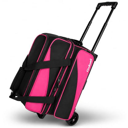 Goloni 3 Ball Bowling Bag with Wheels, 2+1 Double Roller Bowling Bag with Shoe Compartment,Tote Bag for Bowling Accessories - color: 2 Ball-Pink