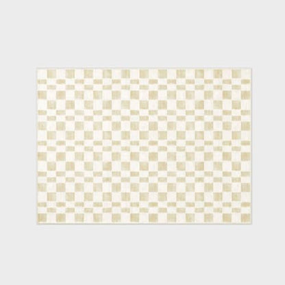 EVERGRACE Checkered Plaid Area Rug 5x7, Soft Faux Wool Rugs Washable Anti Slip Rugs Large Rug Carpet for Entryway Bedroom Living Room Hallway Kitchen Dining Room and Laundry Room, Beige - color: Beige, size: 5' x 7' (Rectangular)
