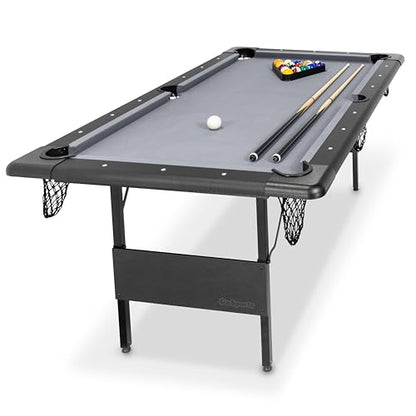 GoSports 6 ft Foldable Pool Tables - Portable Billiards Tables with Accessories - Black with Gray Felt or Oak with Black Felt - style: Black with Gray Felt