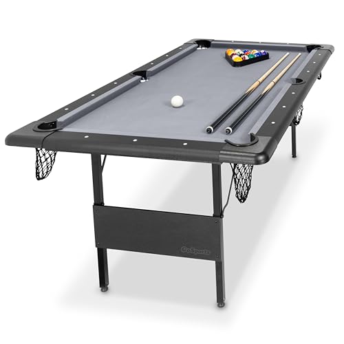 GoSports 6 ft Foldable Pool Tables - Portable Billiards Tables with Accessories - Black with Gray Felt or Oak with Black Felt - style: Black with Gray Felt