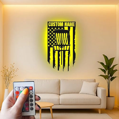 Custom Disc Golf Basket Led Light Metal Wall Art Personalized Gift for Disc Golfers Game Room Decor