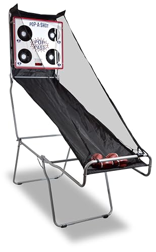 Pop-A-Shot | Official Pop-A-Pass Electronic Arcade Style Football Toss Game | 4 Inflatable Mini Footballs | Foldable, Portable, Tote Bag Included