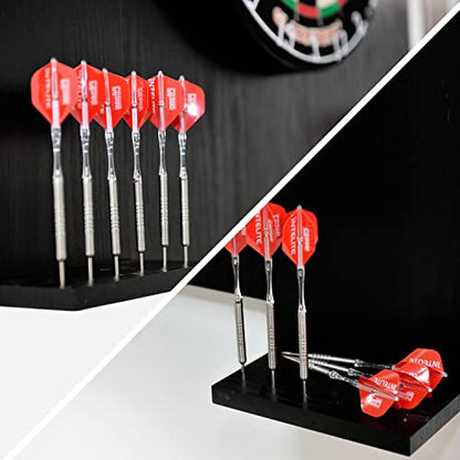 ONE80 Knock-down Dartboard Backboard for A Large Area of Wall Protection Free Combination for Various Set-up Options Wooden Backboard with Black Veins Mounting Kits and Instructions Included Dartboard