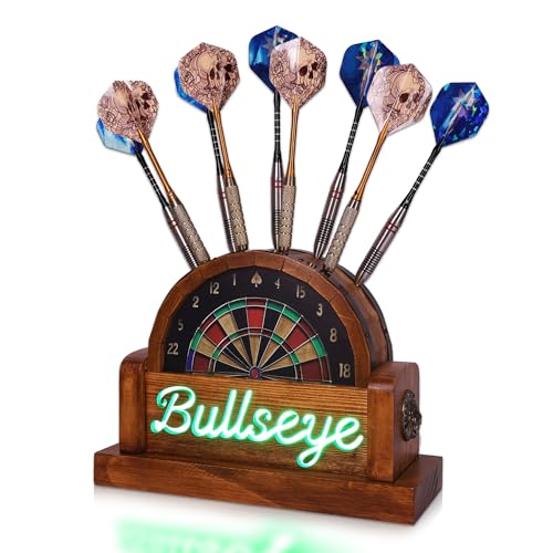 CoolGift Mart Light Up Dart Stand, Wooden Dart Holder with USB Powered Holds 9 Darts, Xmas Birthday Gifts for Darts Enthusiasts - style: Style-c