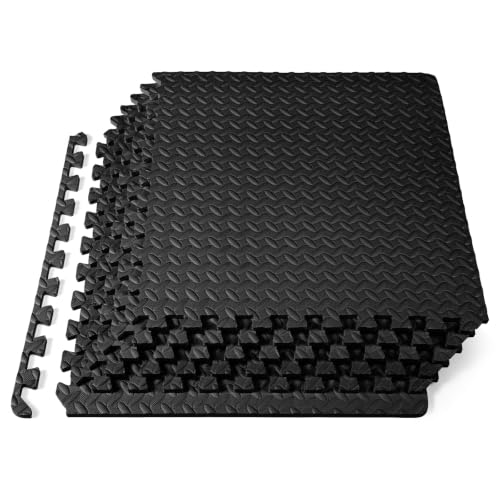 ProsourceFit Exercise Puzzle Mat ½-inch, EVA Interlocking Foam Floor Tiles for Home Gym, Workout Equipment, Kids Play Areas, Black, 24 SQ FT - 6 Tiles - color: Black, size: 6 Pack (24 SQ FT)