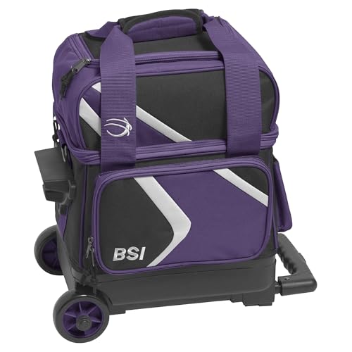 BSI Dash Roller Bowling Bag with Smooth Rolling Wheels, Padded Ball Compartment, Retractable Locking Handle, & Shoe Pocket - color: Black/Purple/White, style: Single