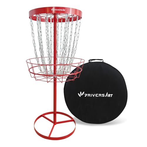 Portable Disc Golf Basket, 24-Chain, All-Weather Metal Disc Golf Goal with Heavy-Duty Carrying Bag, Easy Assembly for Backyard, Park & Outdoor Training - style: Red