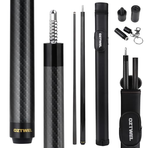 Carbon Fiber Pool Cue Stick, 12.4mm 8-Layer Tip Low Deflection Pool Cue Professional Pool Sticks for Adults with Pro Taper Cue Shaft 3/8 x 8 Joint Pin - color: Black
