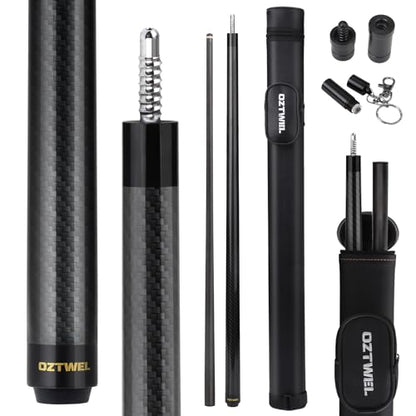 Carbon Fiber Pool Cue Stick, 12.4mm 8-Layer Tip Low Deflection Pool Cue Professional Pool Sticks for Adults with Pro Taper Cue Shaft 3/8 x 8 Joint Pin - color: Black
