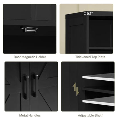 TEENFON Storage Cabinet with Doors & 2 Drawers, Kitchen Cabinet with Adjustable Shelf, Pantry Cabinets, Bathroom Cabinets, for Living Room, Entryway, Home Office, Black - color: Black