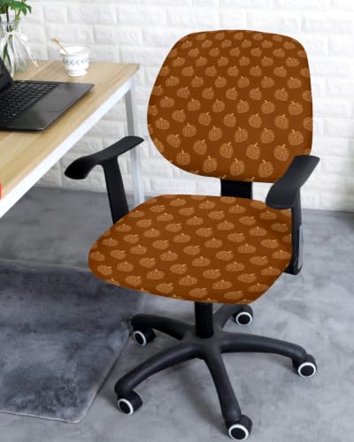 Savannan Office Chair Cover, Fall Thanksgiving Pumpkin Seamless Protective Stretch Elastic Universal Cover for Desk Task Chair,Computer Rotating Chair 1 Pcs Burnt Orange