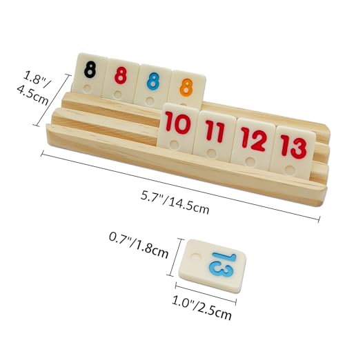 Mini Travel Rummy Cube Set with 6 Wooden Racks, 160 Rummy Cube Game Tiles Rummy Cube 6 Player Edition with Portable Case for Family Classic Board Games - Travel Edition