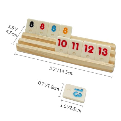 Mini Travel Rummy Cube Set with 6 Wooden Racks, 160 Rummy Cube Game Tiles Rummy Cube 6 Player Edition with Portable Case for Family Classic Board Games - Travel Edition