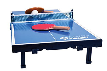 Donic-Schildkröt 838576 Mini Table Tennis Table Top Complete Set with 2 Bats and 1 Ball Foldable Plate – Briefcase Size – Blue Plate Dimensions 68 x 33 x 9 cm