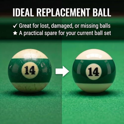 KONLLEN Single Replacement Pool Ball – 2-1/4" Regulation Size & Weight Billiard Ball Made of Phenolic Resin (Choose 1–15 or Cue Ball) - color: #14
