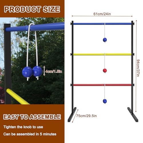 Ladder Toss Game Set, 2 Pack Ladder Ball Rack with 6 Bolas, Portable Outdoor Games Set are Suitable for Backyards, Lawns, Beaches, Camping, Game Parties with Family Friends, 24''L X 29.5''W X 37''H
