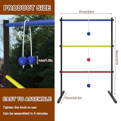 Ladder Toss Game Set, 2 Pack Ladder Ball Rack with 6 Bolas, Portable Outdoor Games Set are Suitable for Backyards, Lawns, Beaches, Camping, Game Parties with Family Friends, 24''L X 29.5''W X 37''H