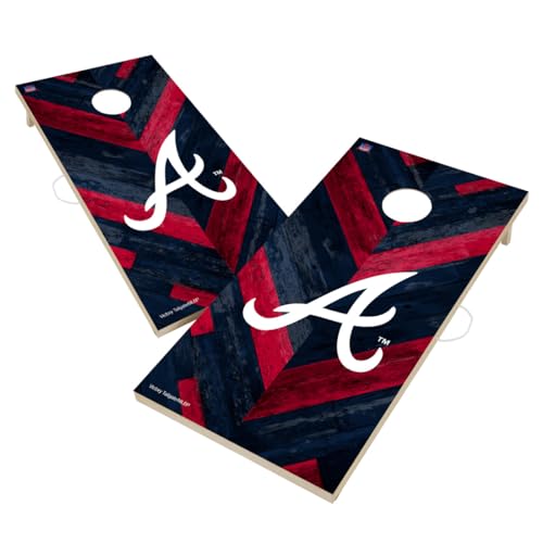 Baseball Themed Cornhole Boards, 2x4 Regulation Pro Cornhole Board Set, Officially Licensed Cornhole Boards, Perfect for Tailgates - color: Atlanta, size: 1. NO Fun Accessories