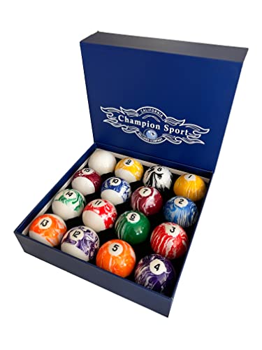 Champion Deluxe 2-1/4" Billiard Pool Ball Set Complete 16 Ball Set (Several Style Available) - color: Light Marble balls set