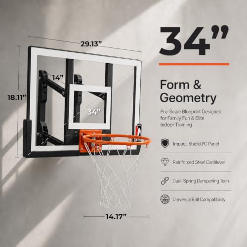 Efficraft Mini Basketball Hoop, Adjustable Indoor Wall Mount, Silent Ball | 7 Level Adjustable Height, Quiet&Bounce Dual Ball Set, Shatter Resistant pc Backboard, Spring Metal Rim, Metal Bracket - color: White, size: Large