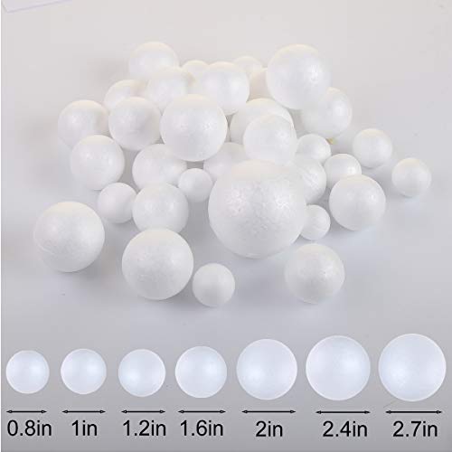 121 PCS 7 Sizes White Foam Balls Polystyrene Craft Balls for Art and Craft, Household, School Projects and Christmas Easter Painting Activity .8’’, 1’’, 1.2’’, 1.6’’, 2’’ Inches - color: 0.8-2.8 Inch