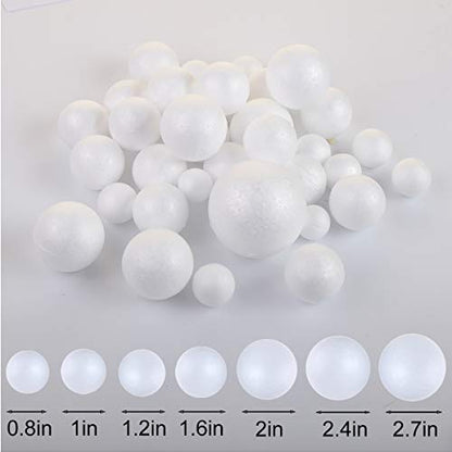 121 PCS 7 Sizes White Foam Balls Polystyrene Craft Balls for Art and Craft, Household, School Projects and Christmas Easter Painting Activity .8’’, 1’’, 1.2’’, 1.6’’, 2’’ Inches - color: 0.8-2.8 Inch