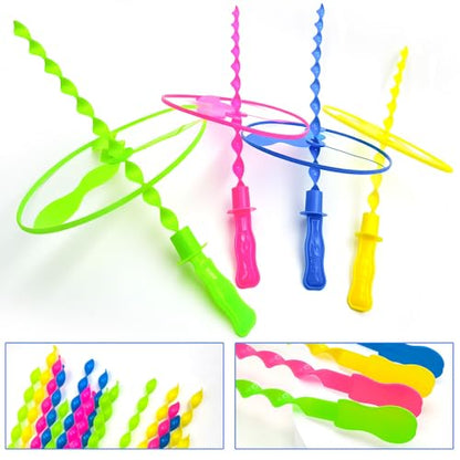 40 Pcs Flying Disc Toy Twisty Helicopter Spin Copter Plastic Propeller Flyer Saucers with Launchers Outdoor Toy Kids Party Favors Gifts