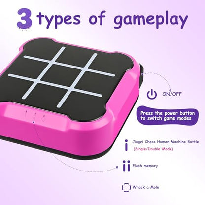 Tic Tac Toe, 4 in 1 Handheld Educational Game Machine, Electronic Tic Tac Toe Game for Education and Memory Growth, Home, Toy Board Game for Kids and Adults (Purple) - color: Purple