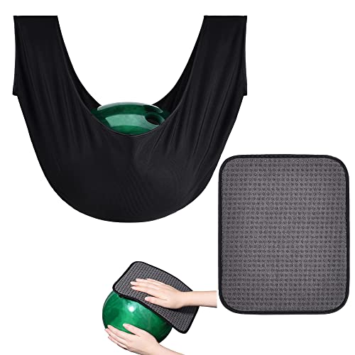 BROYEUR 2PCS Bowling Seesaw Bag and Bowling Shammy Pad,Microfiber Bowling Ball Towel Bowling Cleaning Shammy Pad,Bowling Ball Sling Seesaw Polisher Set