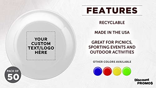 DISCOUNT PROMOS Frisbee Flying Discs in Bulk, 9.25 in. Fun Family Beach Game - color: - Custom - White, size: 50 flying discs