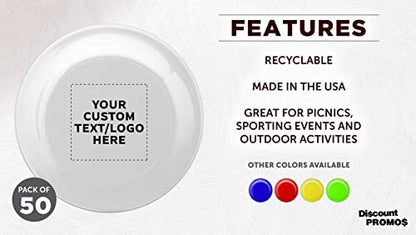 DISCOUNT PROMOS Frisbee Flying Discs in Bulk, 9.25 in. Fun Family Beach Game - color: - Custom - White, size: 50 flying discs