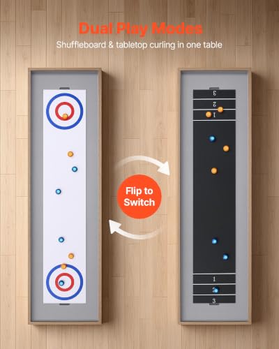 VEVOR 7 ft Shuffleboard Table, 2 in 1 Shuffleboard and Tabletop Curling Combo Game, Compact Shuffle Board with Smooth Surface, Folding Legs, 8 Pucks, Easy to Disassemble and Move, for Family Game Room