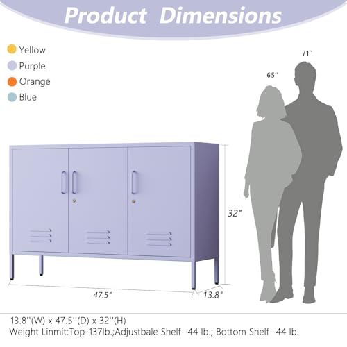 Purple Wide Metal Storage Cabinet, 32" H Heavy Duty Steel Locker with Lock, 2 Adjustable Shelves & Ventilated Doors for Home Office Kitchen Living Room - color: Purple, style: 32"H-Cabinet-TH