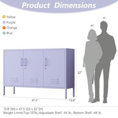 Purple Wide Metal Storage Cabinet, 32" H Heavy Duty Steel Locker with Lock, 2 Adjustable Shelves & Ventilated Doors for Home Office Kitchen Living Room - color: Purple, style: 32"H-Cabinet-TH