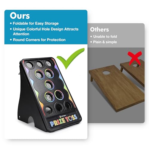 WinSpin Bean Bag Toss Game Cornhole Board Set Prize Toss w/ 11 Bean Bags Stakes for Carnvial Games and Tradeshows Outdoor and Indoor Plays
