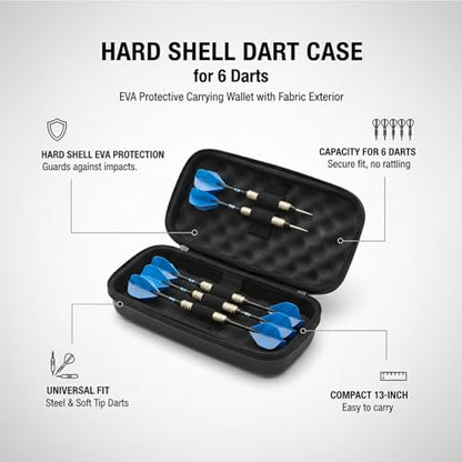 Hard Shell Dart Case for 6 Darts, Protective EVA Carrying Wallet with Fabric Exterior, Compact Storage for Steel or Soft Tip Darts