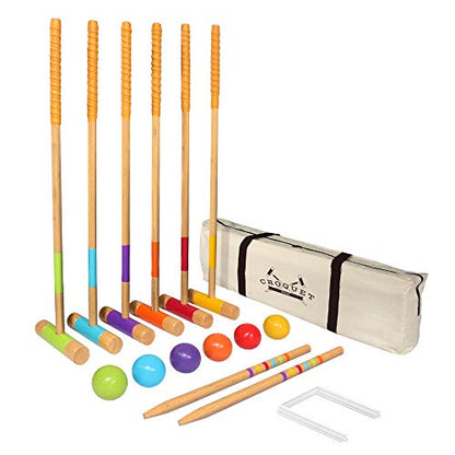 GoSports Six Player Croquet Set - Choose Deluxe (35") or Standard (28") - Modern Wood Design - style: Deluxe