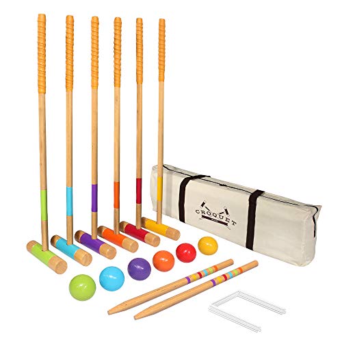 GoSports Six Player Croquet Set - Choose Deluxe (35") or Standard (28") - Modern Wood Design - style: Deluxe
