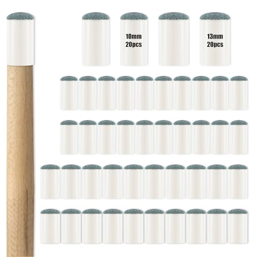 40PCS Slip on Pool Stick Tips Replacement Kit, 2 Sizes Premium Pools Cue Tip, Pool Tips for Pools Sticks No Glue or Tool Required Billiard Cues Accessories Cues