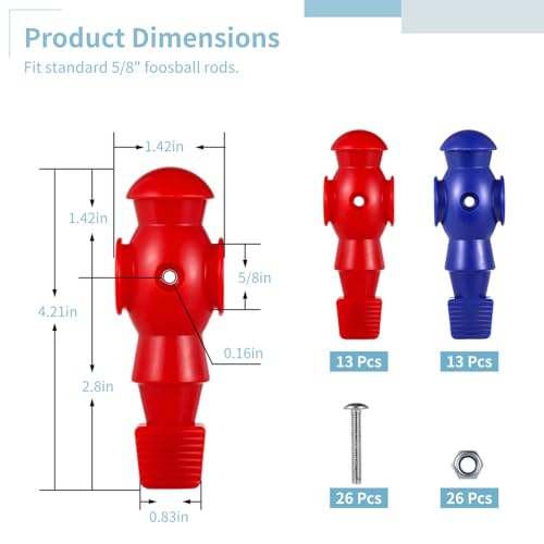 OMISTAR 26 Pcs Foosball Men, Resin Foosball Replacement Parts, Table Soccer Player Set for Tournament Foosball, 13 Red and 13 Blue