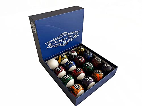 Champion Deluxe 2-1/4" Billiard Pool Ball Set Complete 16 Ball Set (Several Style Available) - color: Marble Pool Balls set (Dark Marble)