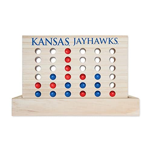 Rico Industries NCAA Mini Travel Team 4 in A Row Mini Game- Wooden, Team Colors, 5.5" x 8" (Kansas Jayhawks) - style: Kansas Jayhawks