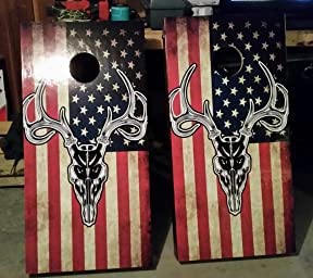 GRAPHIX Express - C201 American Flag Deer - Patriotic Cornhole Board Wrap - Laminated Weatherproof Vinyl Decal - Easy Bubble-Free Application - Stickers Dimensions: 2' x 4' - Set of 2