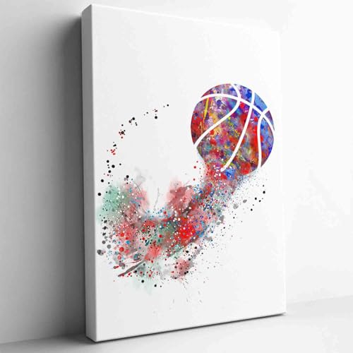 Watercolor Basketball Canvas Wall Art Modern Abstract Sports Themed Print Home Decor Framed Ready to Hang for Bedroom Living Room Gift for Basketball Fans,20"x30"-Ready to hang - color: Red-1, size: 30"L x 20"W