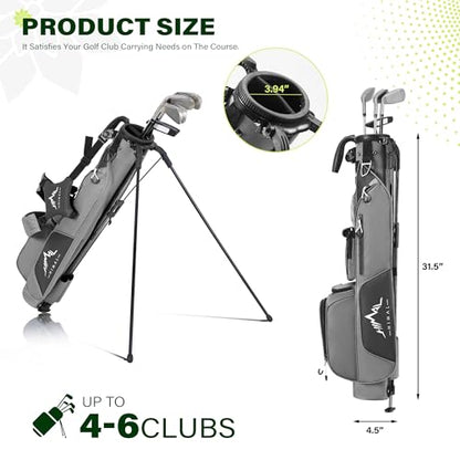 uniHimal Lightweight Par 3 Golf Bag - Small Golf Stand Bag with Dual Shoulder Straps, Cooler Pocket, Dust Cover, Pitch and Putt Bag for Driving Range - color: Grey